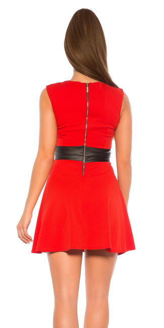 Trendy Mini Dress with leatherlook Red